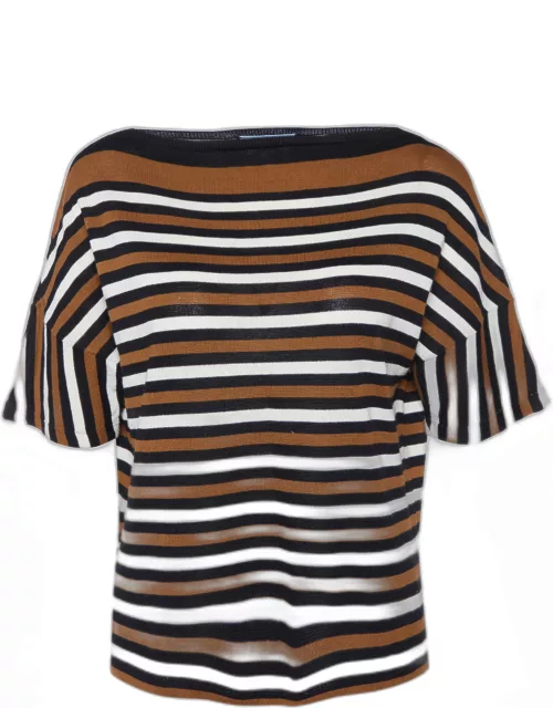Prada Brown/Black Striped Cotton Knit Short Sleeve Top