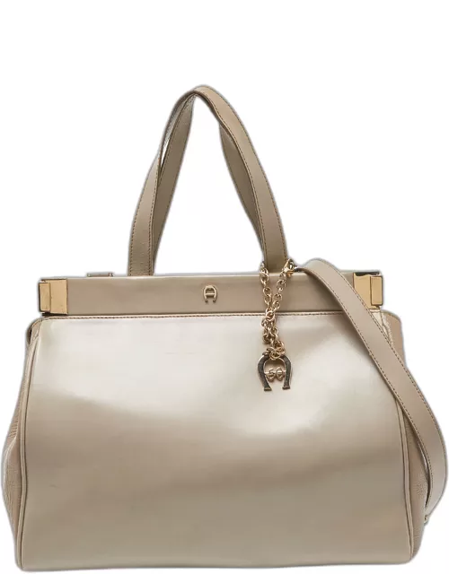 Aigner Beige Leather Frame Tote