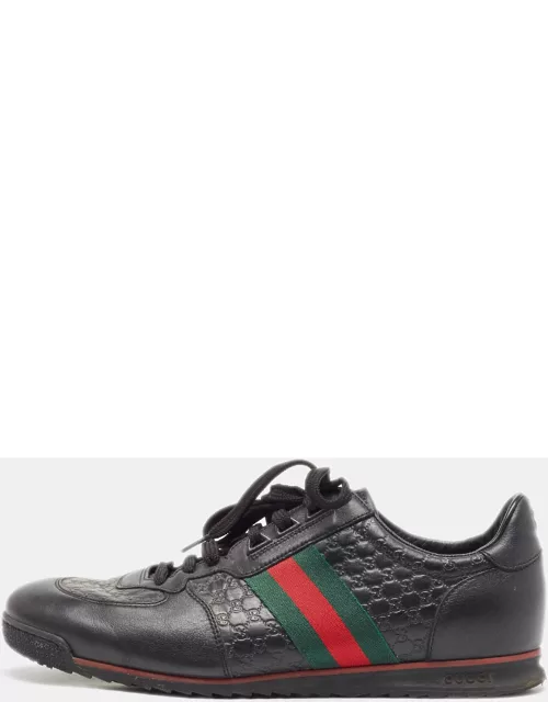 Gucci Black Leather Web Low Top Sneaker