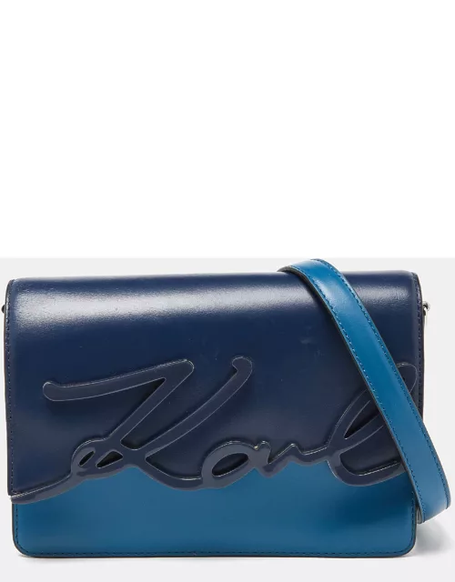 Karl Lagerfeld Two Tone Blue Leather K/IKONIK Shoulder Bag