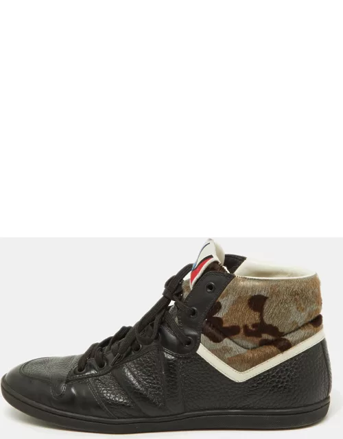 Louis Vuitton Black Leather and Calfhair Trainer High Top Sneaker