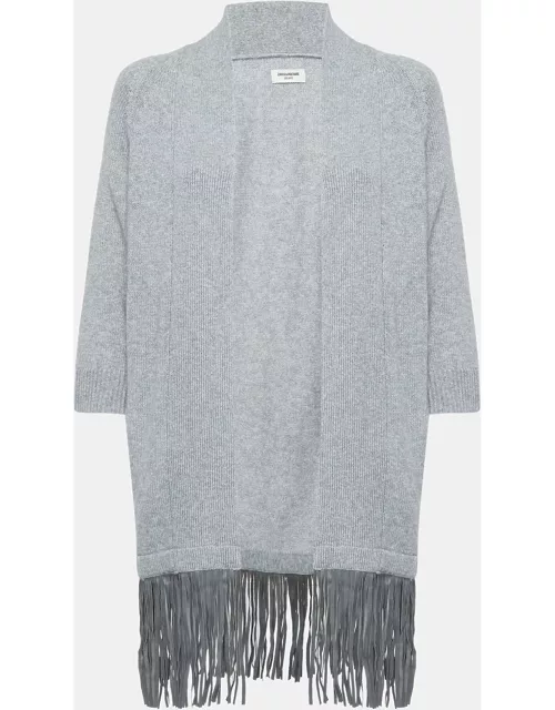 Zadig & Voltaire Grey Cashmere Knit Open Front Fringed Cardigan XS/