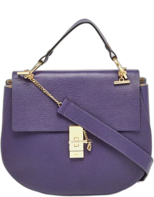 Chloe Dark Purple Leather Large Drew Shoulder Bag