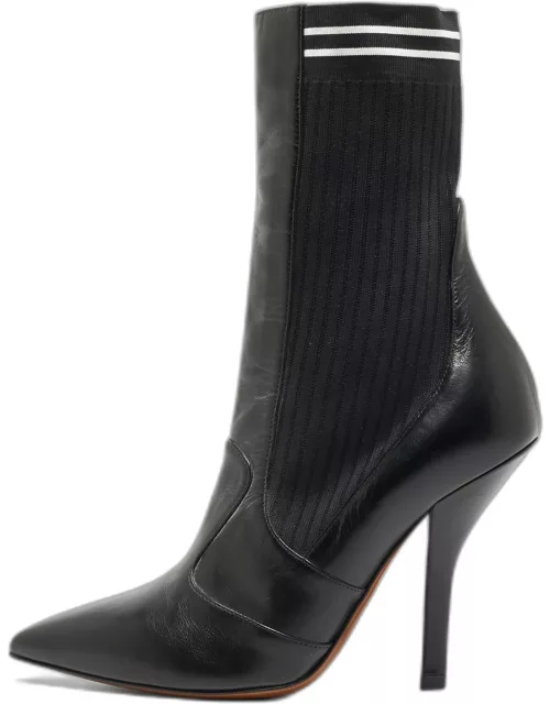 Fendi Black Leather and Fabric Ankle Boot