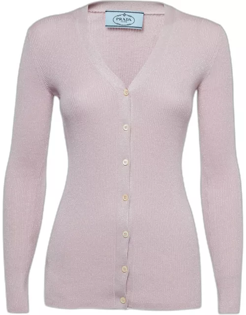 Prada Pink Rib Lurex Knit Buttoned Cardigan
