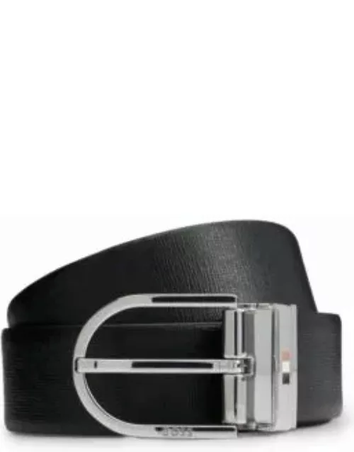Reversible Italian-leather belt with signature-stripe keeper- Black Men's Business Belt