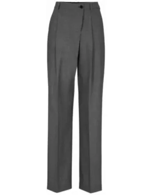 Straight-fit regular-rise trousers in virgin wool- Patterned Women's Formal Pant