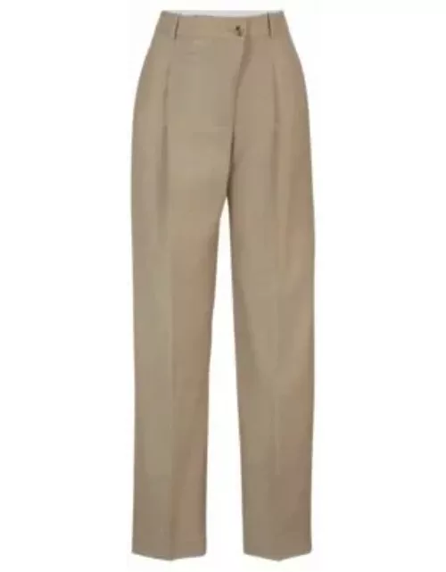 Straight-fit regular-rise trousers in virgin wool- Patterned Women's Formal Pant