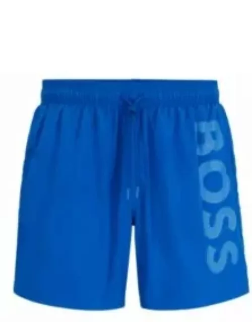 Vertical-logo-print swim shorts in quick-dry poplin- Blue Men's Swim Short
