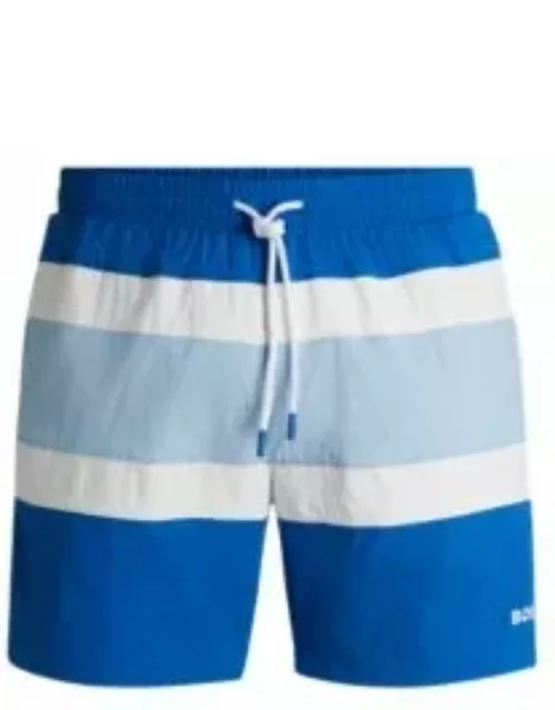Quick-dry swim shorts with block stripes- Blue Men's Swim Short