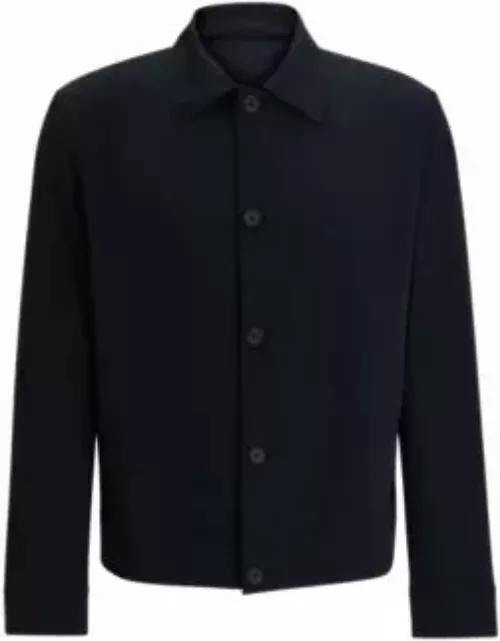 Slim-fit jacket in structured super-flex seersucker- Dark Blue Men's Sport Coat