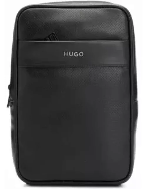 Logo-trim backpack in perforated faux leather- Black Men's Backpack