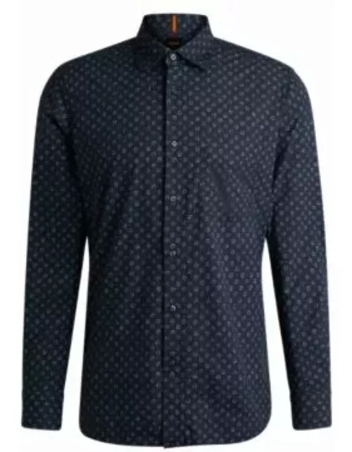 Regular-fit shirt in printed cotton poplin- Dark Blue Men's Casual Shirt