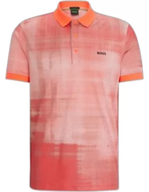 Printed-mesh polo shirt with logo detail- Light Red Men's Polo Shirt