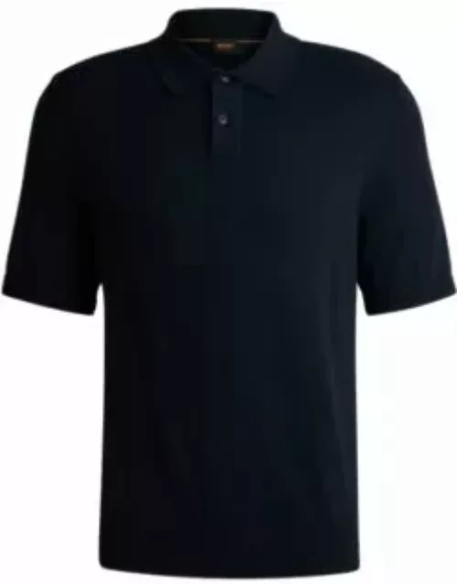 Short-sleeved polo sweater with embroidered logo- Dark Blue Men's Sweater