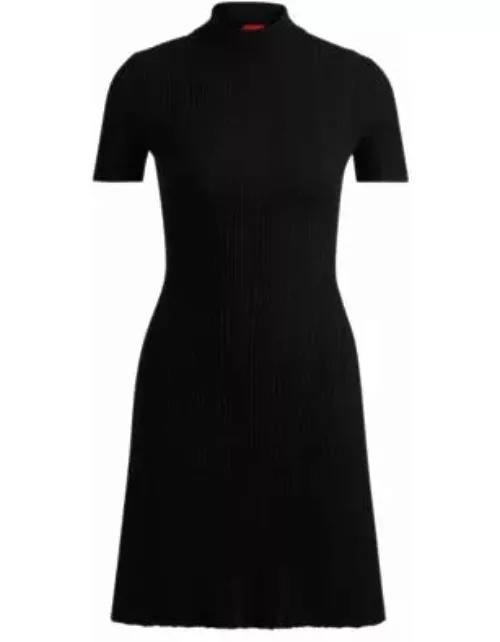 Slim-fit dress in irregular-rib crepe- Black Women's Knitted Dresse