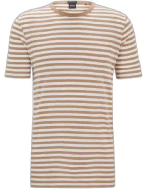 Horizontal-stripe T-shirt in cotton and linen- Beige Men's T-Shirt