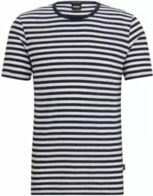 Horizontal-stripe T-shirt in cotton and linen- Dark Blue Men's T-Shirt