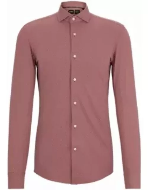 Slim-fit shirt in printed performance-stretch fabric- Light Brown Men's Shirt