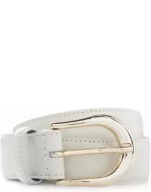 Italian-leather belt with logo-engraved buckle- White Women's Business Belt