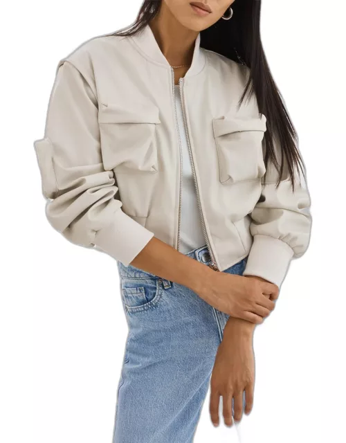 Xaia Faux-Leather Cropped Convertible Bomber Jacket