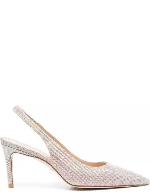 Stuart Weitzman Beige Slingback Pumps With All-over Glitters In Fabric Woman