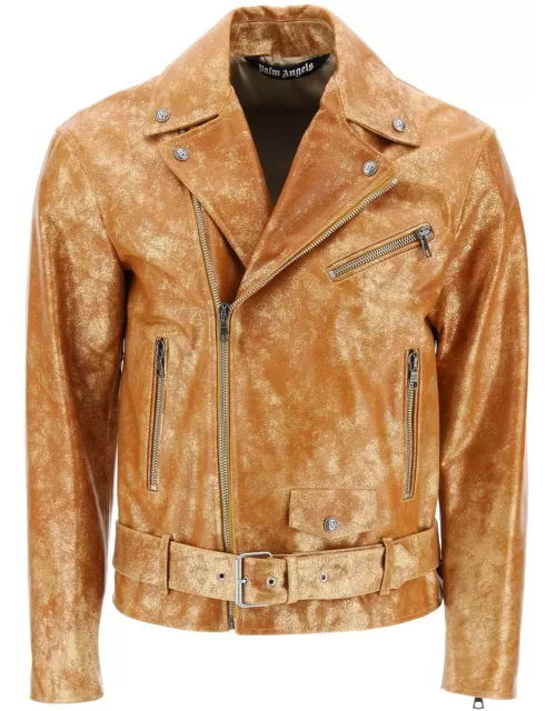 Palm Angels Pa City Biker Jacket In Laminated Leather