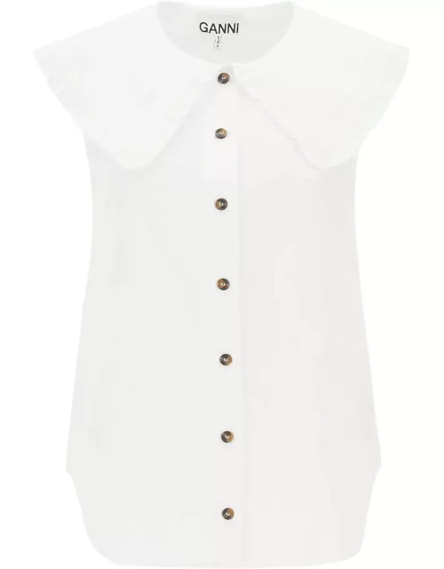 Ganni Sleeveless Shirt With Maxi Collar