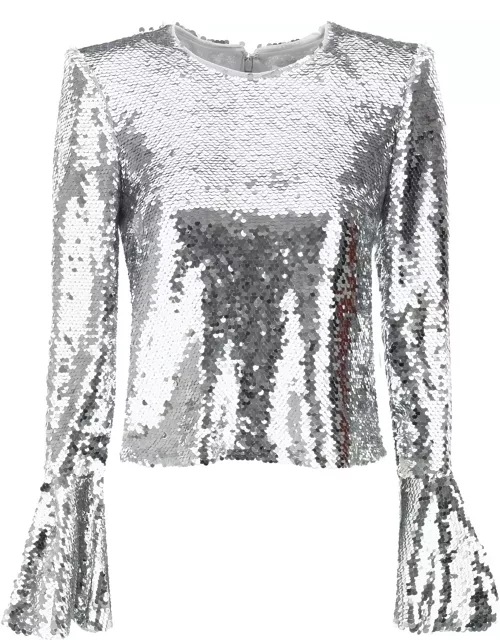 self-portrait Sequined Cropped Top