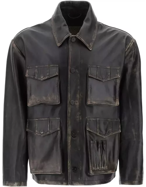 Golden Goose Leone Aviator Jacket In Lived-in-effect Leather