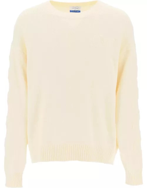 Off-White Sweater With Embossed Diagonal Motif