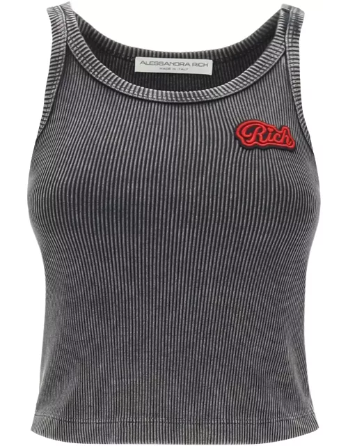 Alessandra Rich Ribbed Tank Top With Logo Patch