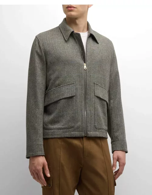 Men's Wool Plaid Blouson Jacket with Pocket