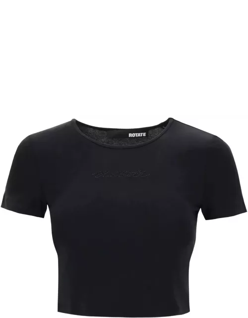 Rotate by Birger Christensen Cropped T-shirt With Rhinestone Logo