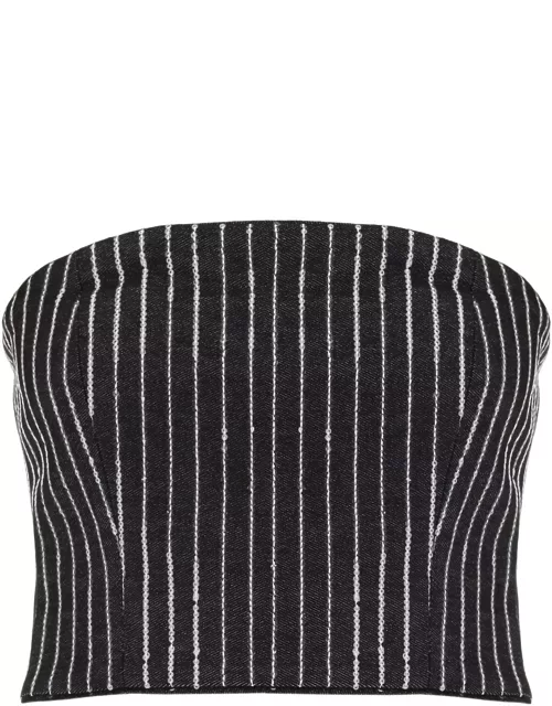 Rotate by Birger Christensen Cropped Top With Sequined Stripe