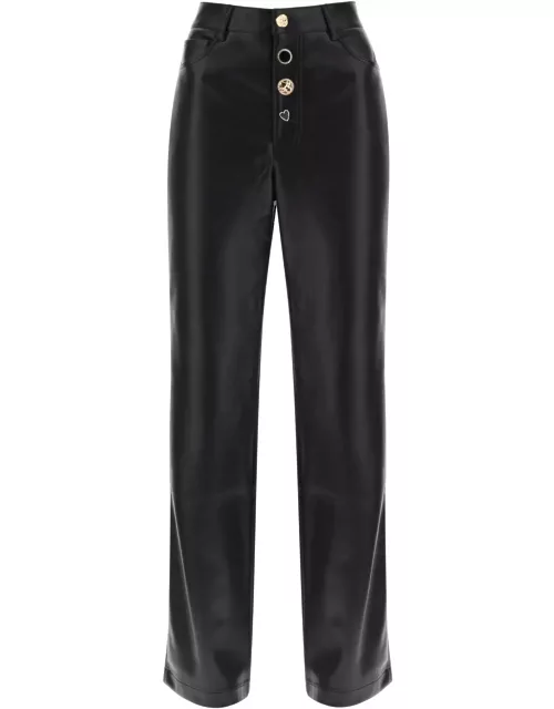 Rotate by Birger Christensen Embellished Button Faux Leather Pant