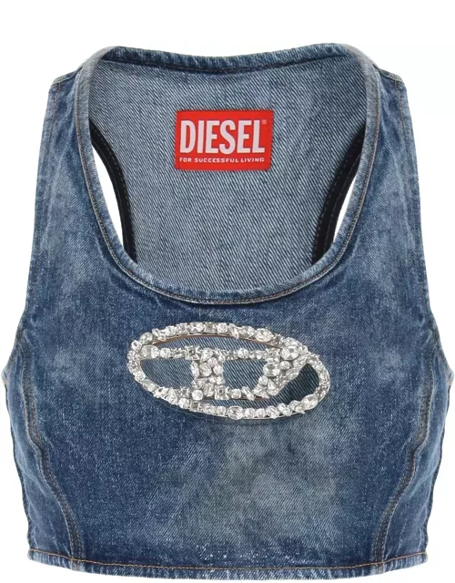 Diesel Denim Crop Top With Jewel Buckle