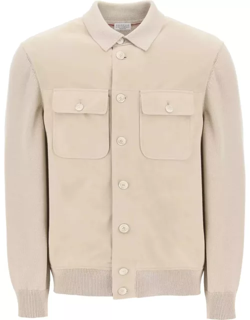 Brunello Cucinelli Leather And Knit Hybrid Jacket