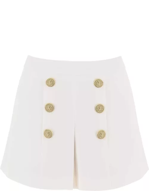 Balmain Crepe Shorts With Embossed Button
