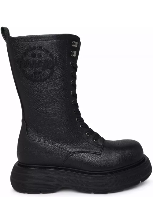Chiara Ferragni ghirls Black Hammered Leather Amphibious Boot
