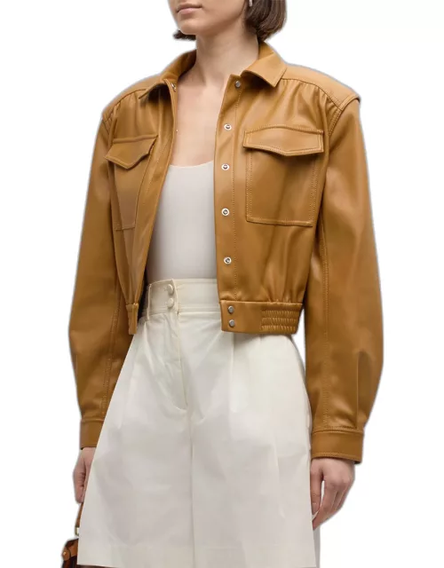 Marbella Cropped Faux Leather Utility Jacket