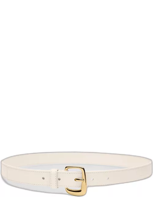 Oval Buckled White Leather Belt