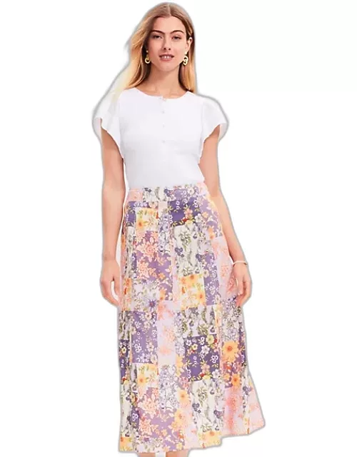 Loft Floral Seamed Midi Skirt