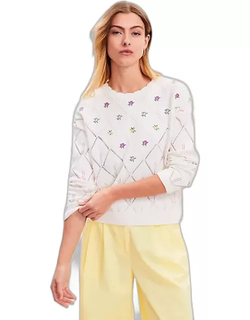 Loft Floral Embroidered Pointelle Sweater