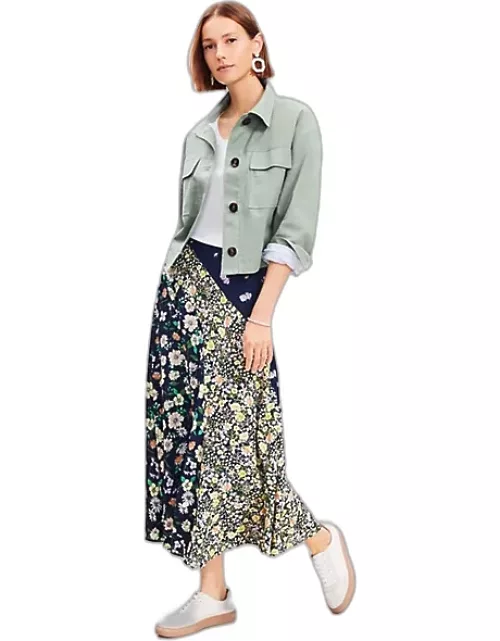 Loft Floral Seamed Bias Midi Skirt
