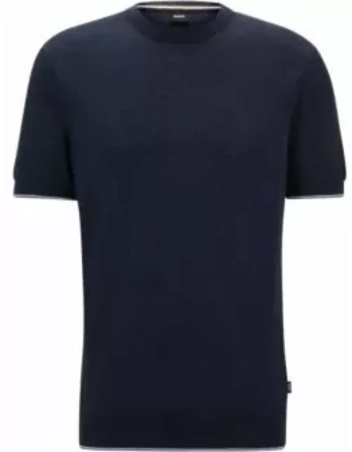 Linen-blend regular-fit sweater with accent tipping- Dark Blue Men's Sweater