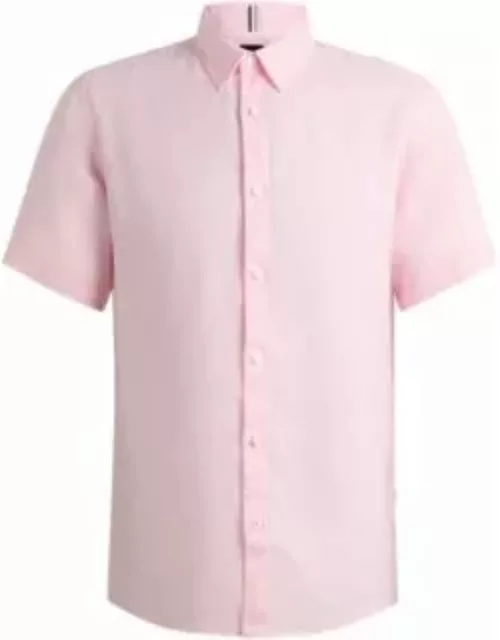Slim-fit shirt in stretch-linen chambray- light pink Men's Casual Shirt