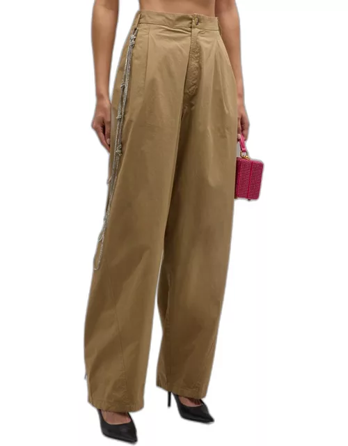 Phebe Wide-Leg Pants with Crystal Chain