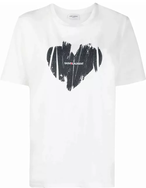 Saint Laurent Cotton T-shirt With Heart Print