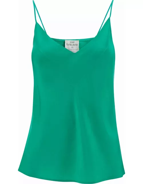 Forte_Forte Green Top With Spaghetti Straps And V Neckline In Stretch Silk Woman